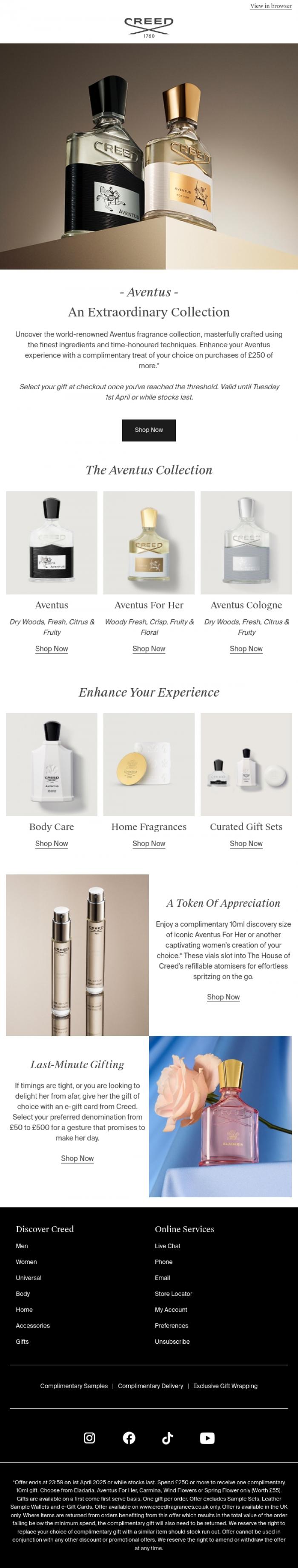 Email Design Inspiration from Creed Fragrance, Explore The Complete Aventus Collection