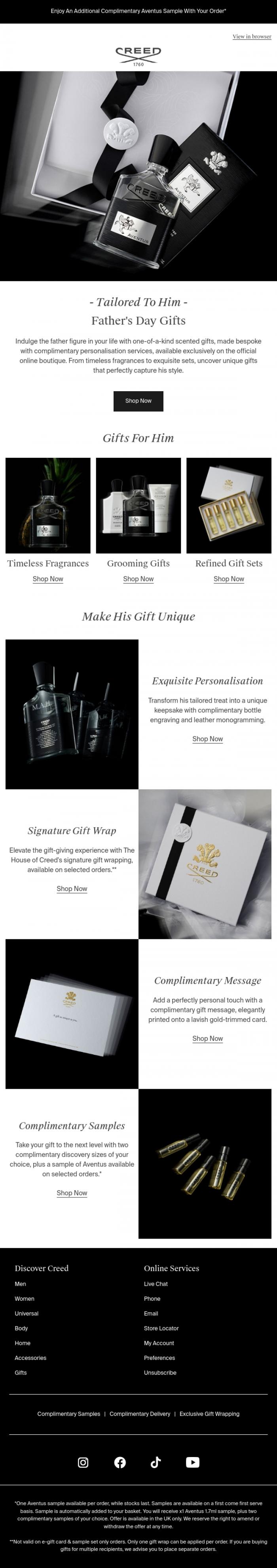 Email Design Inspiration from Creed Fragrance, Just Landed | Father's Day Gifts 