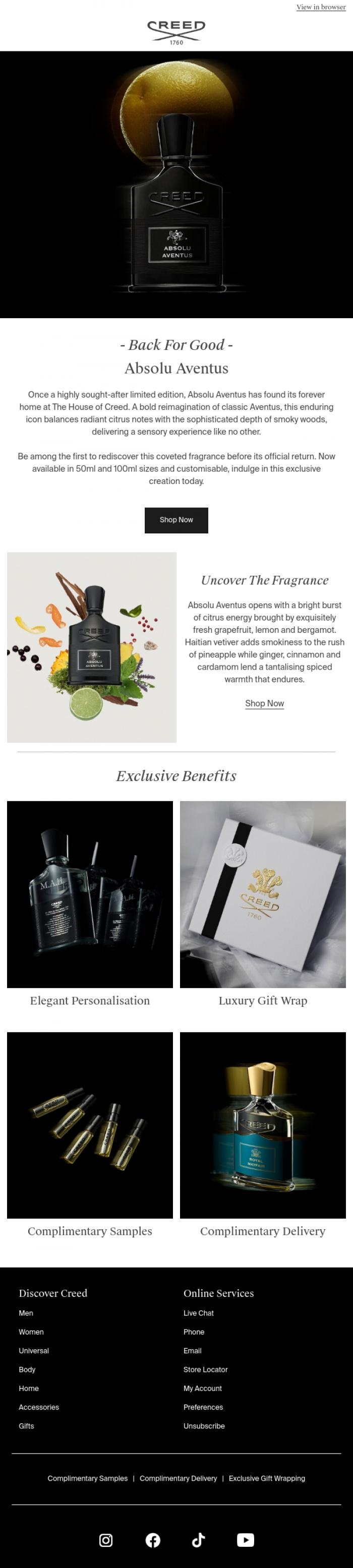 Email Design Inspiration from Creed Fragrance, Absolu Aventus | A Permanent Icon