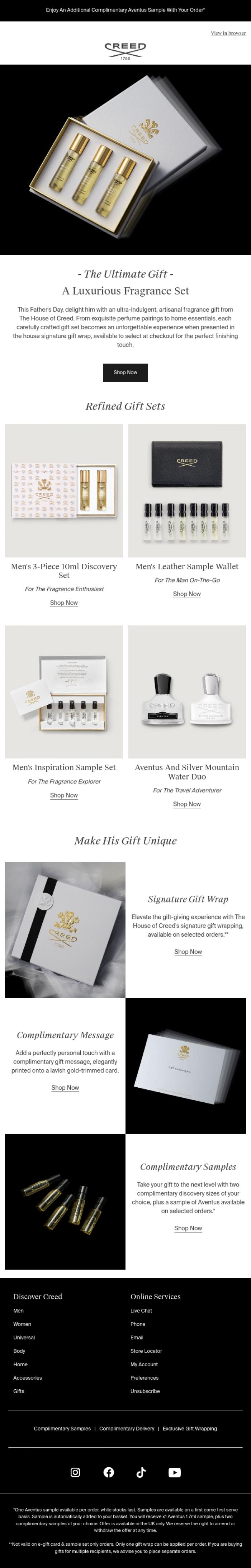 Email Design Inspiration from Creed Fragrance, Give Him A Gift Like No Other