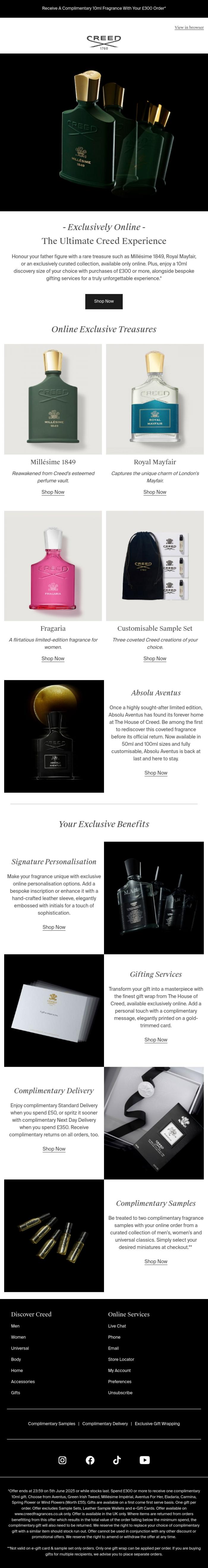 Email Design Inspiration from Creed Fragrance, Unparalleled Elegance, Exclusively Online
