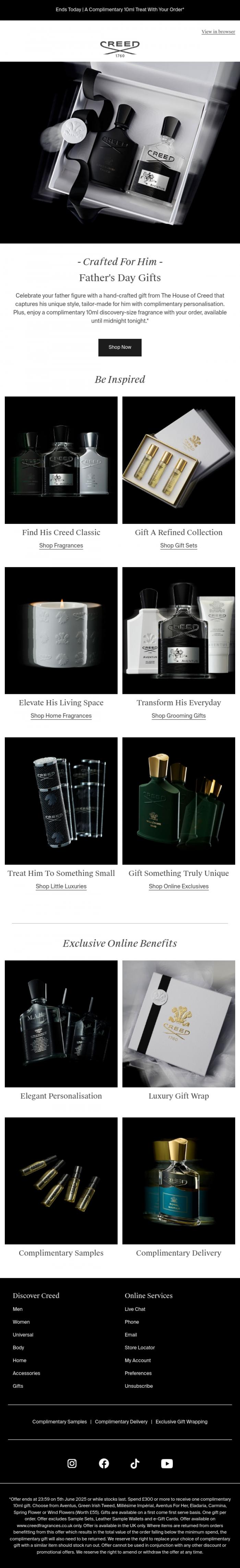 Email Design Inspiration from Creed Fragrance, Ends Tonight | A Complimentary Treat