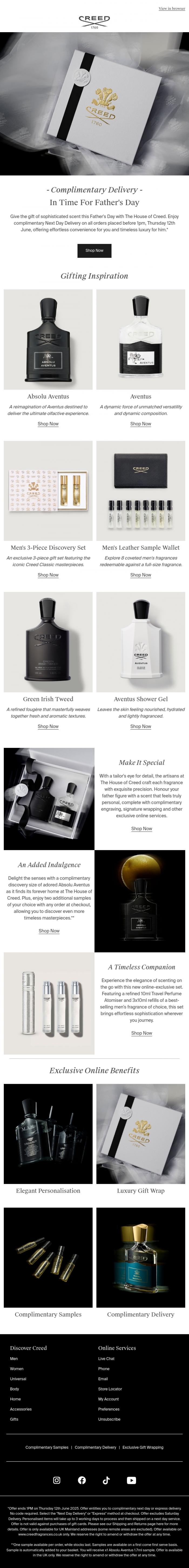 Email Design Inspiration from Creed Fragrance, Complimentary Next Day Delivery | There's Still Time