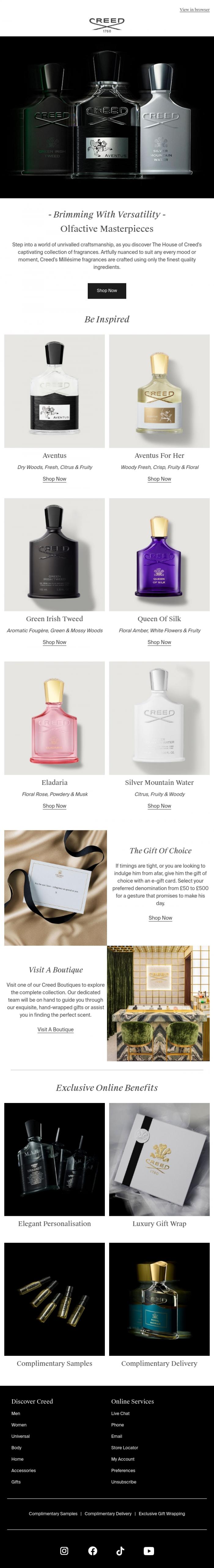 Email Design Inspiration from Creed Fragrance, Fragrances To Empower And Inspire
