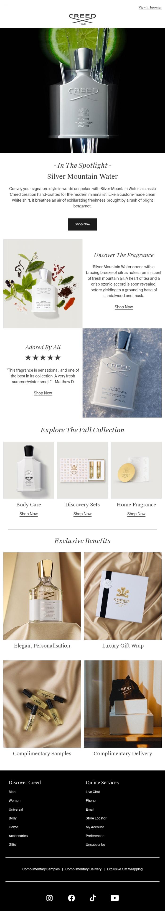 Email Design Inspiration from Creed Fragrance, Silver Mountain Water | A Creed Classic