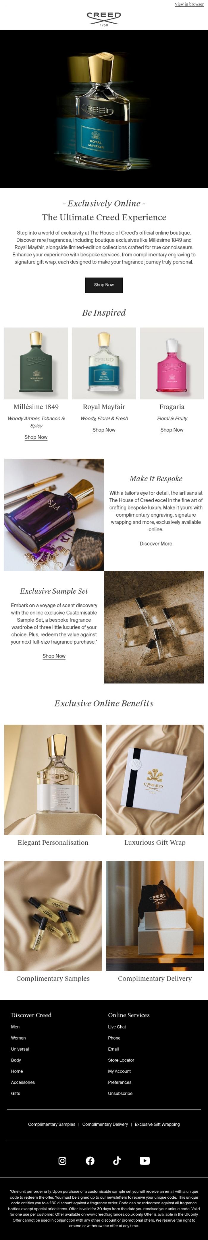 Email Design Inspiration from Creed Fragrance, Indulge In The Extraordinary, Exclusively Online