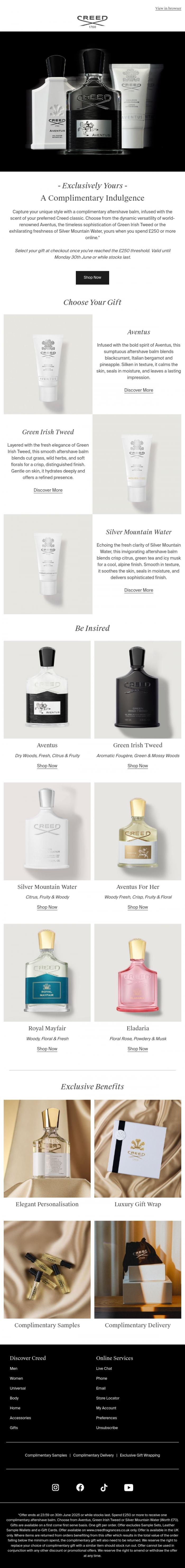 Email Design Inspiration from Creed Fragrance, Enrich Your Experience With A Gift On The House