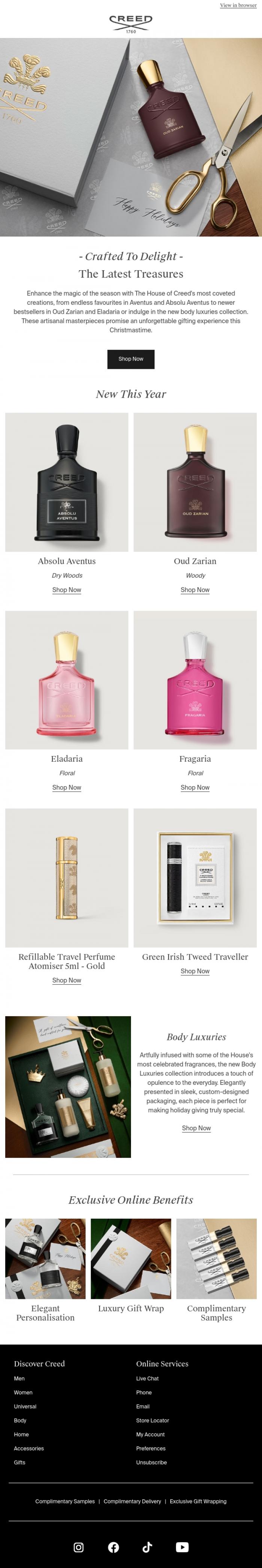 Email Design Inspiration from Creed Fragrance, New To Creed, Ready To Delight