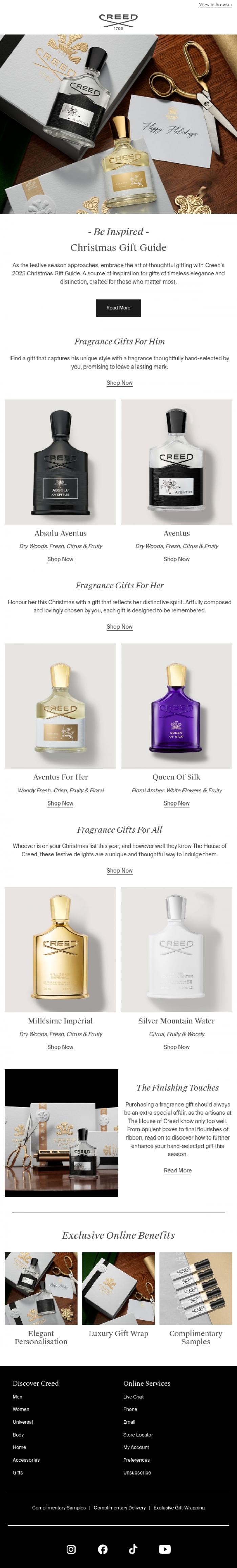 Email Design Inspiration from Creed Fragrance, Find The Perfect Gift This Christmas
