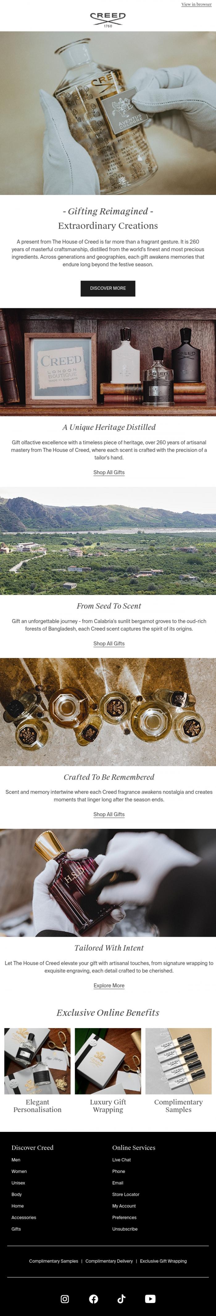 Email Design Inspiration from Creed Fragrance, Give More Than A Gift With Creed
