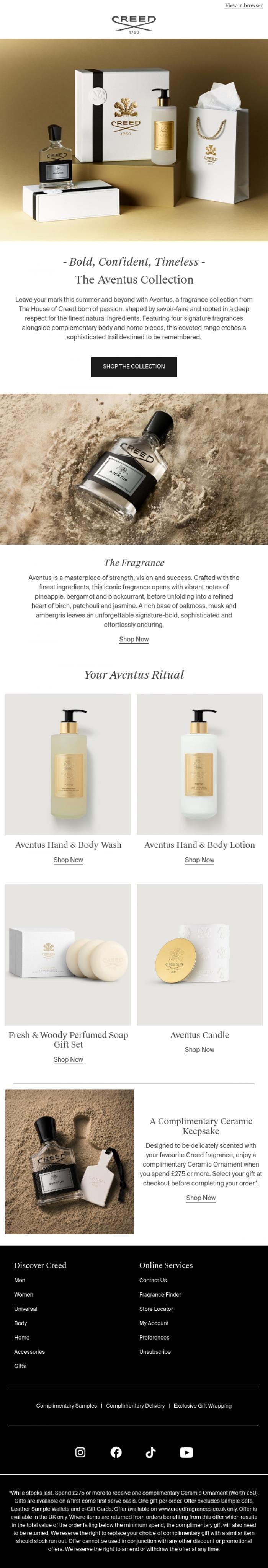 Email Design Inspiration from Creed Fragrance, Aventus | For Summer And Beyond