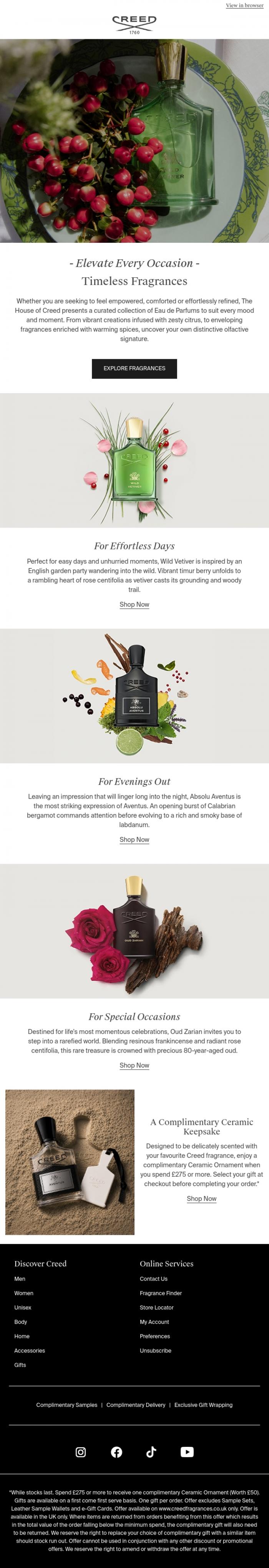 Email Design Inspiration from Creed Fragrance, Crafted To Be Remembered