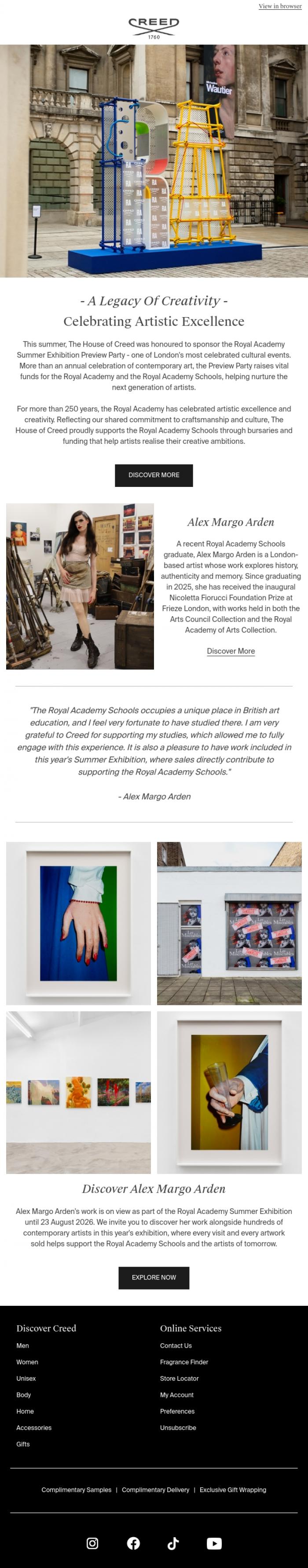 Email Design Inspiration from Creed Fragrance, Celebrating Art, Craftsmanship And Creative Talent