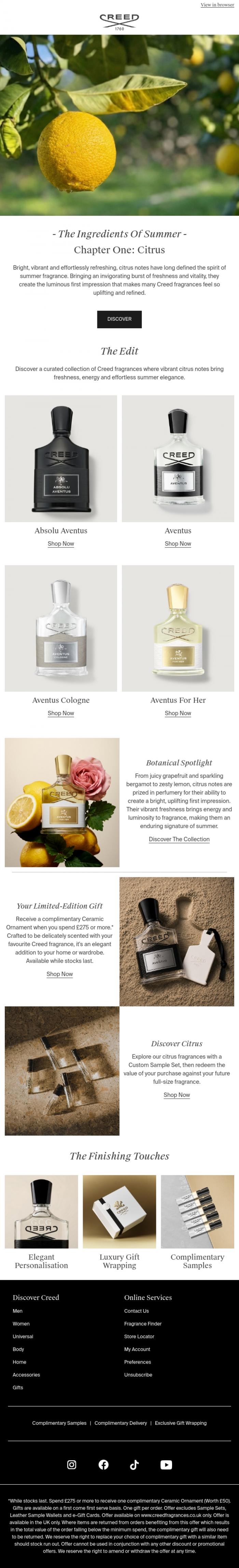 Email Design Inspiration from Creed Fragrance, The Ingredients Of Summer | Chapter One