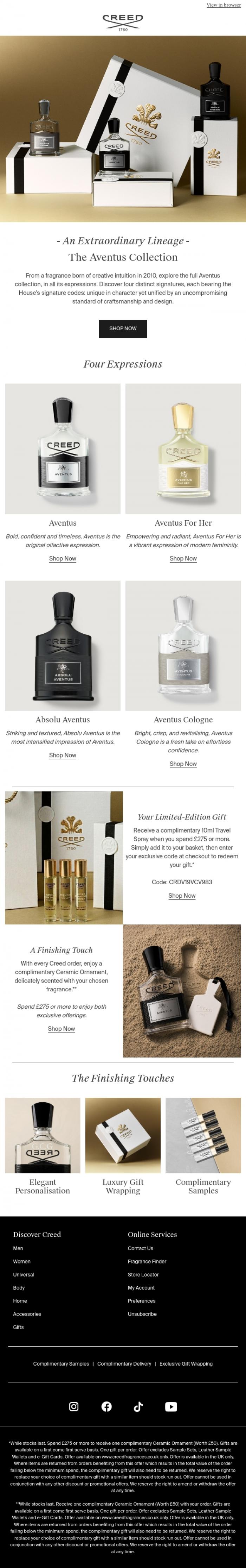 Email Design Inspiration from Creed Fragrance, The Aventus Collection