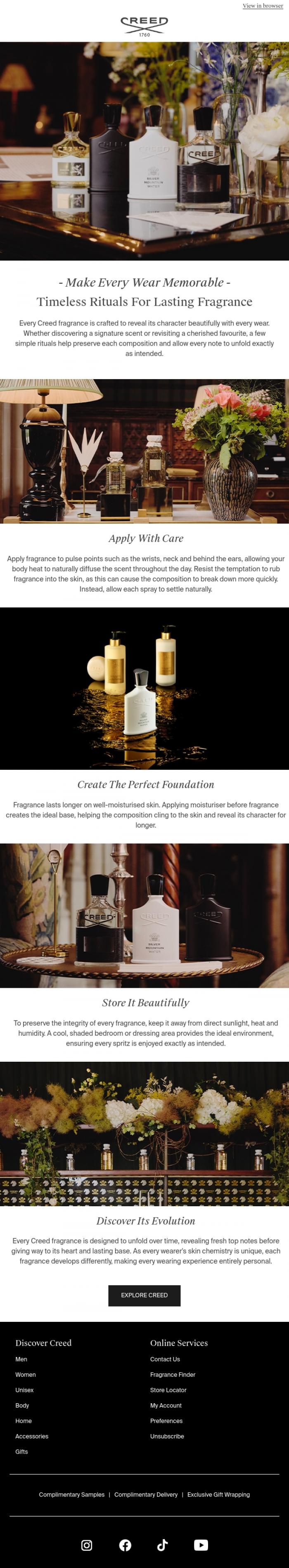 Email Design Inspiration from Creed Fragrance, Make Every Wear Memorable