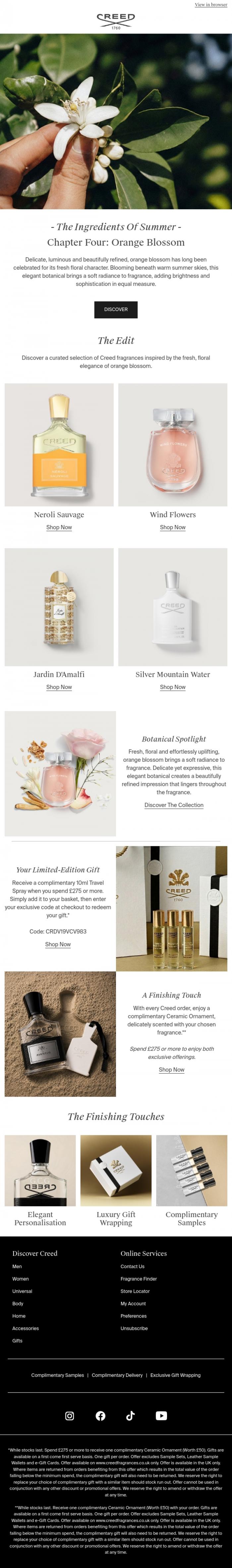 Email Design Inspiration from Creed Fragrance, The Ingredients Of Summer | Chapter Four