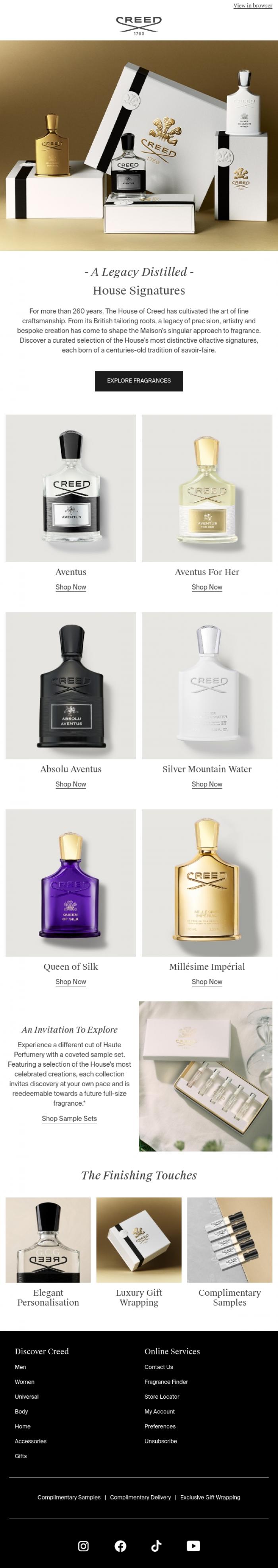 Email Design Inspiration from Creed Fragrance, Creations That Define The House