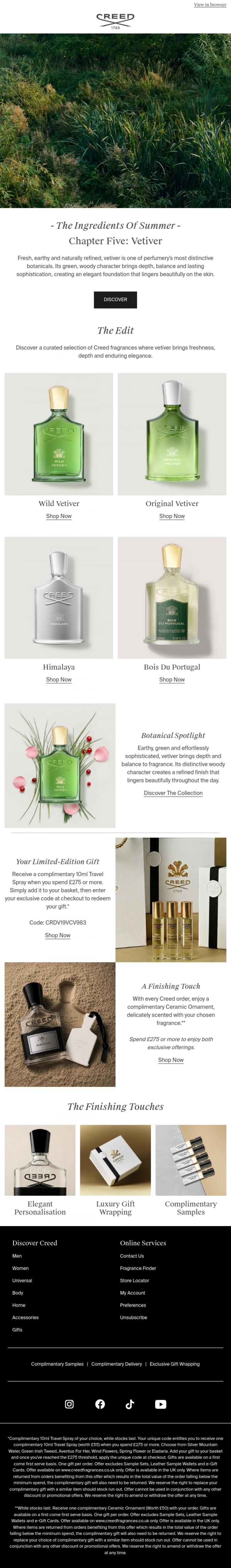 Email Design Inspiration from Creed Fragrance, The Ingredients Of Summer | Chapter Five