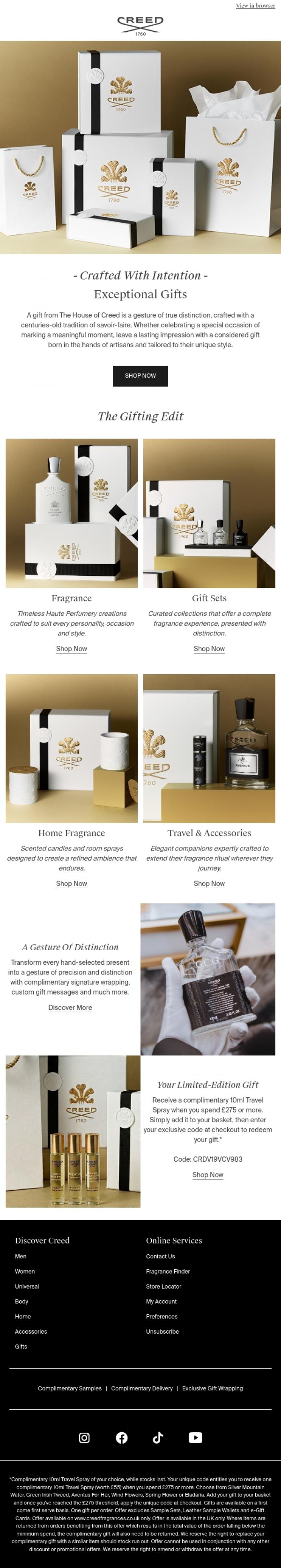 Email Design Inspiration from Creed Fragrance, The Art Of Gifting