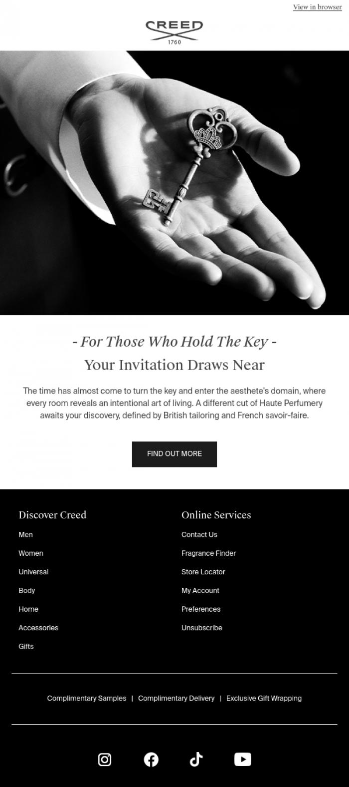 Email Design Inspiration from Creed Fragrance, A New Fragrance Beckons