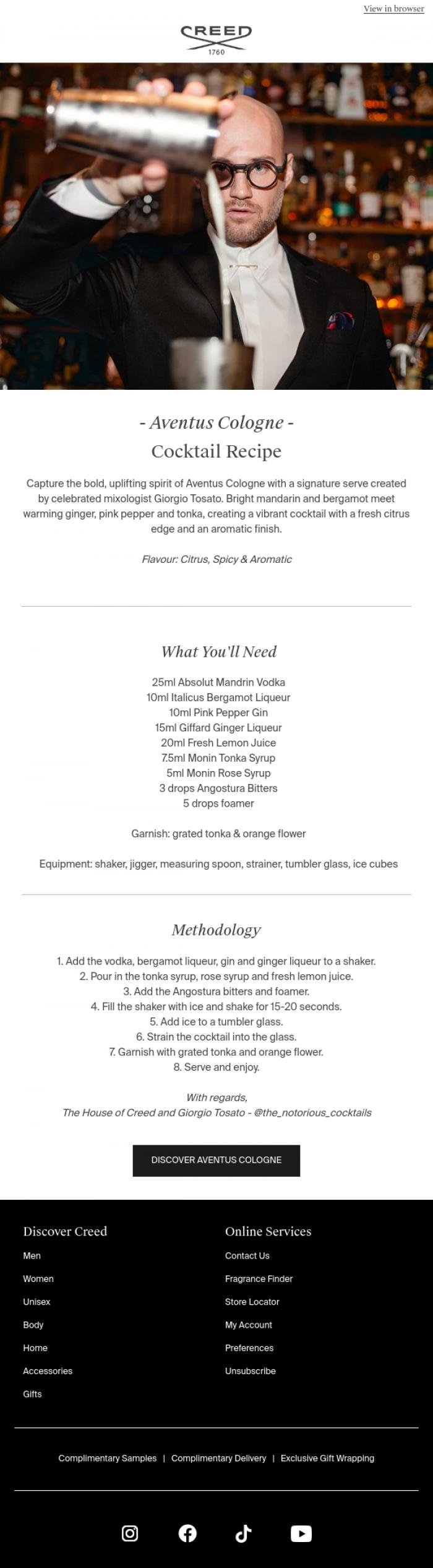 Email Design Inspiration from Creed Fragrance, Raise A Glass To Aventus Cologne