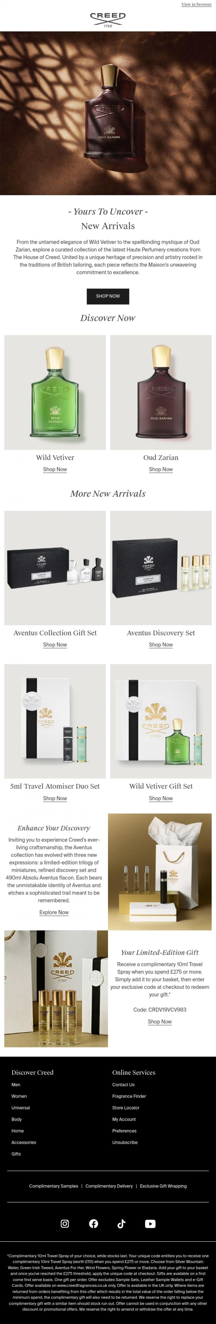 Email Design Inspiration from Creed Fragrance, Extraordinary New Discoveries Await