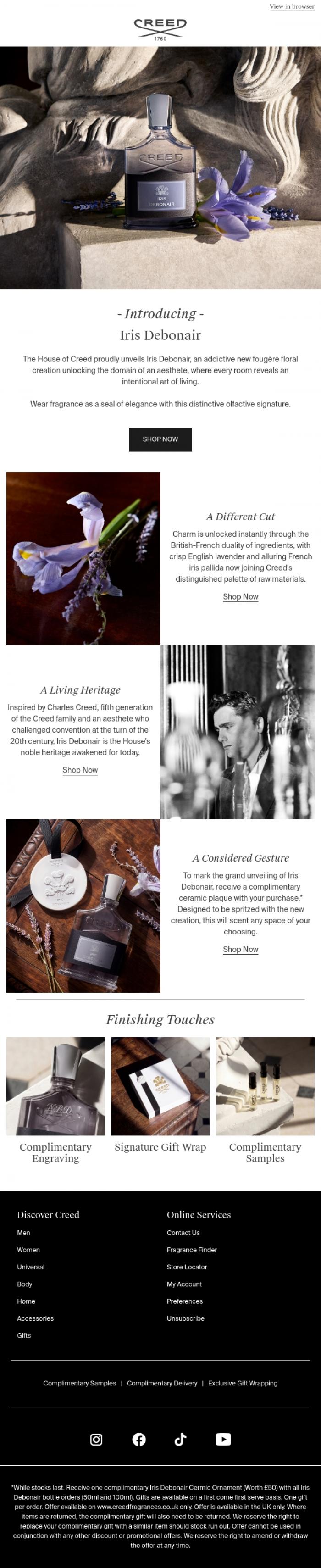 Email Design Inspiration from Creed Fragrance, Unlock Iris Debonair