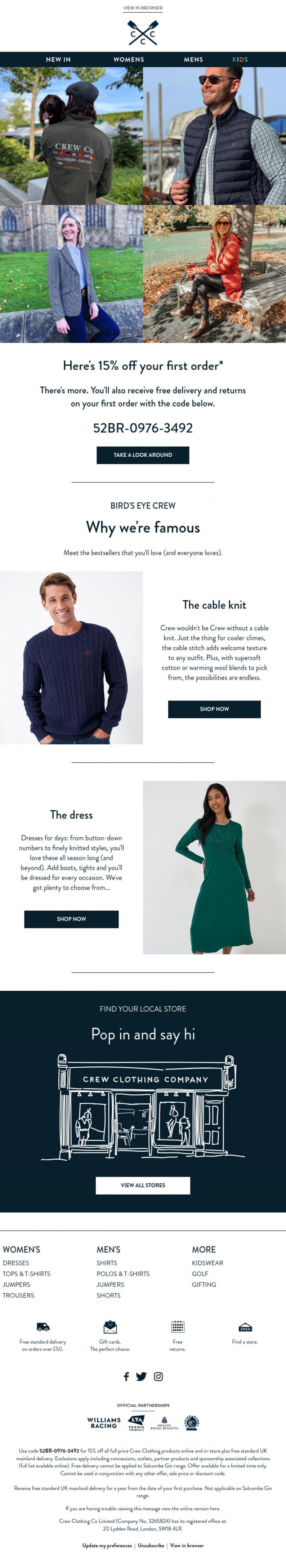 Email Design Inspiration from Crew Clothing, A very big welcome 💙