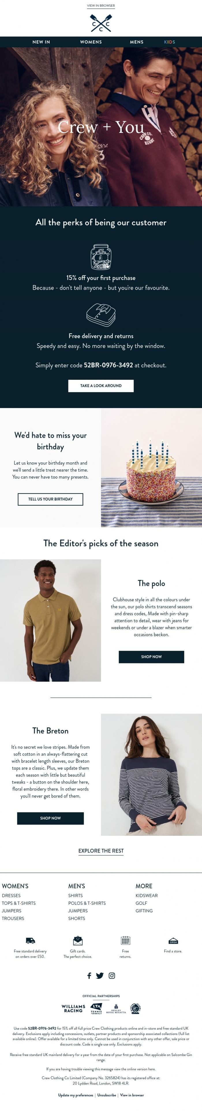 Email Design Inspiration from Crew Clothing, You're a VIP