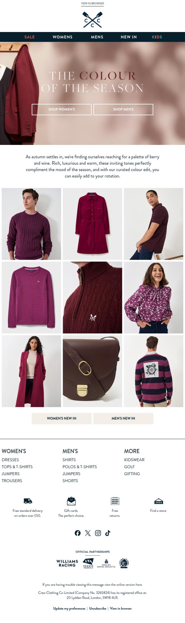 Email Design Inspiration from Crew Clothing, Colour focus: Berry styles for him & her