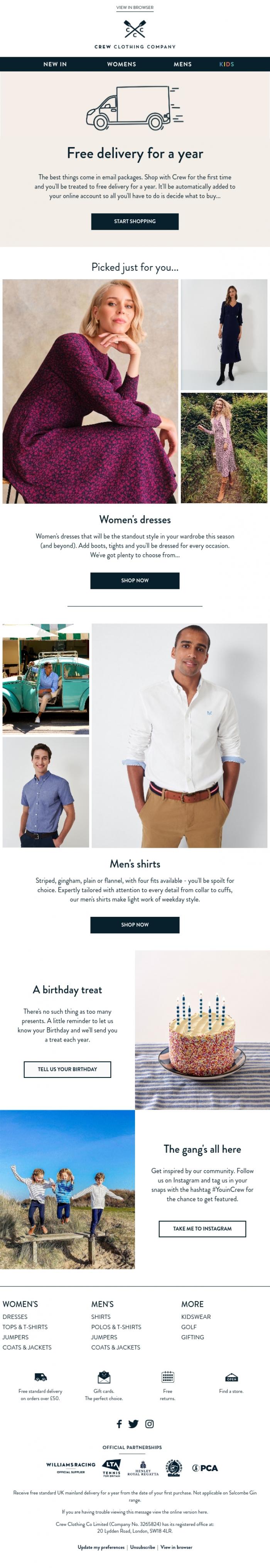 Email Design Inspiration from Crew Clothing, Want free delivery for a year?