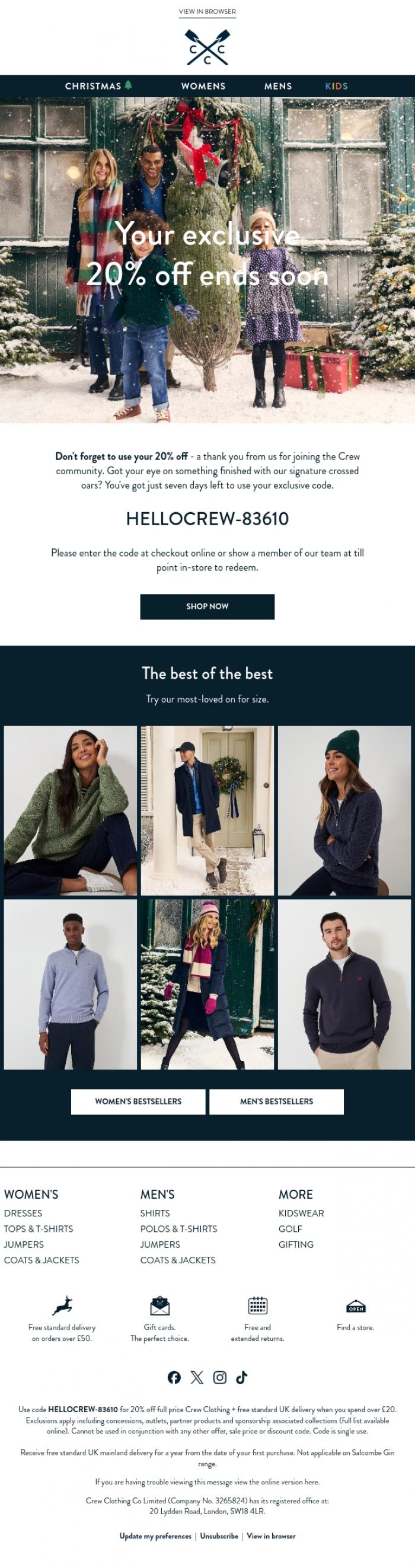 Email Design Inspiration from Crew Clothing, Enjoy 20% off | From us to you