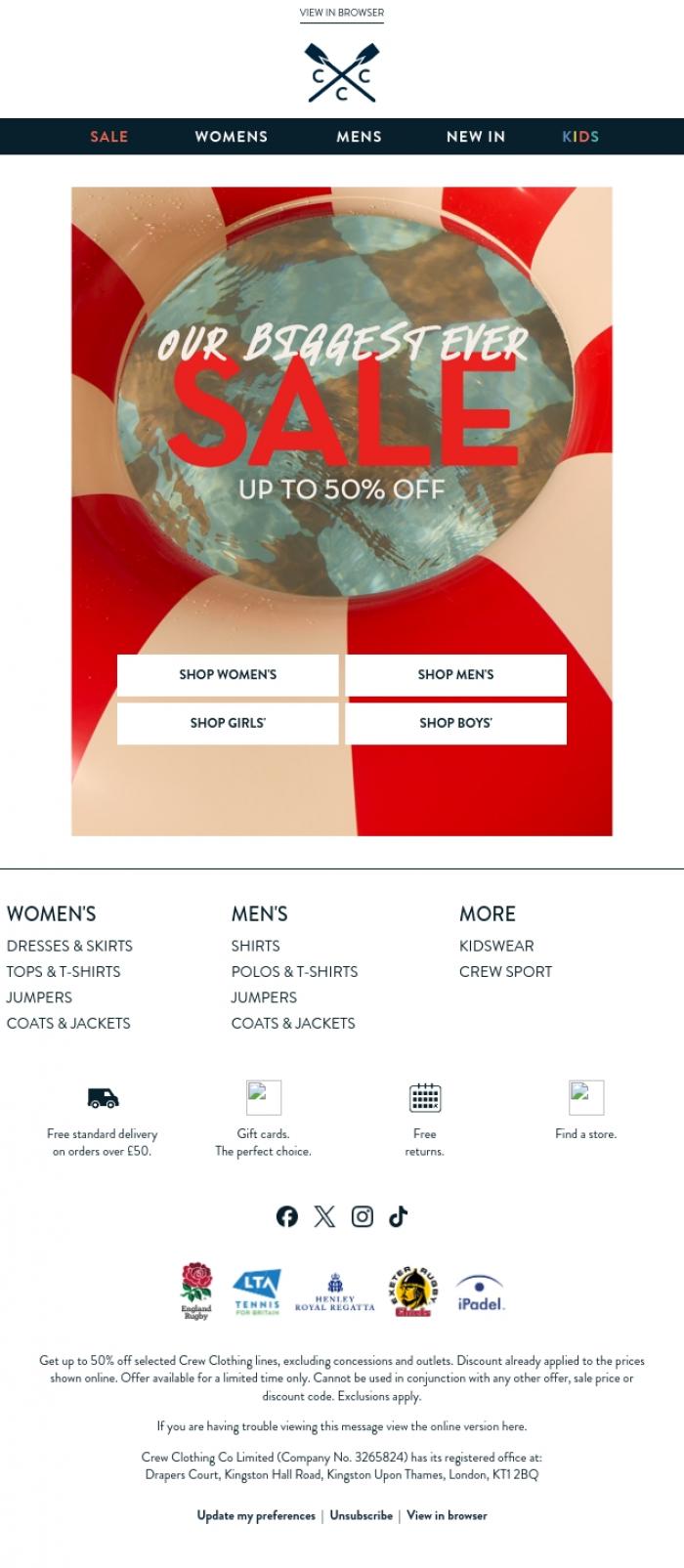 Email Design Inspiration from Crew Clothing, Our BIGGEST ever SALE just landed