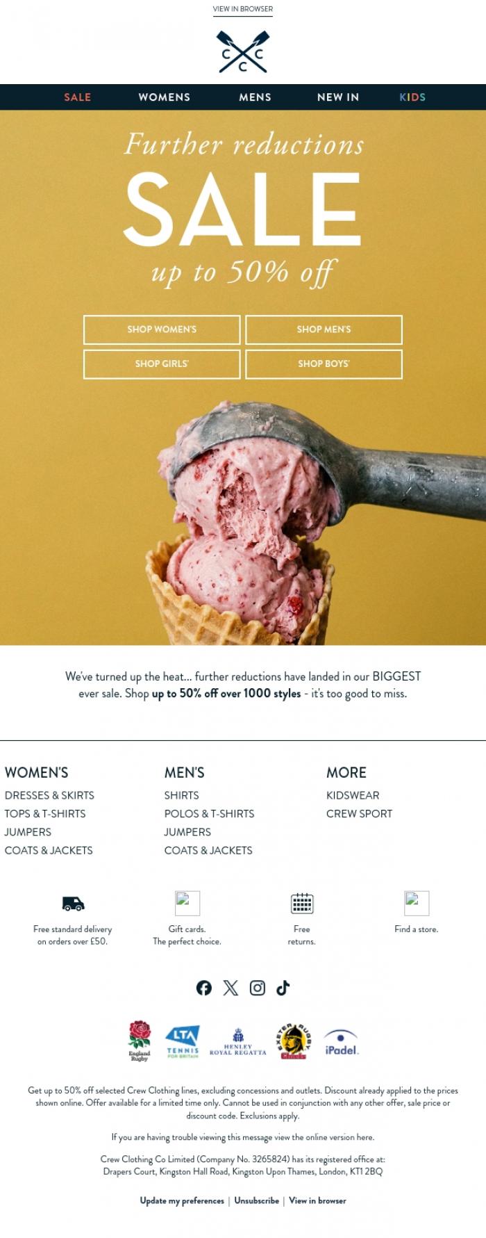 Email Design Inspiration from Crew Clothing, Further SALE reductions have landed