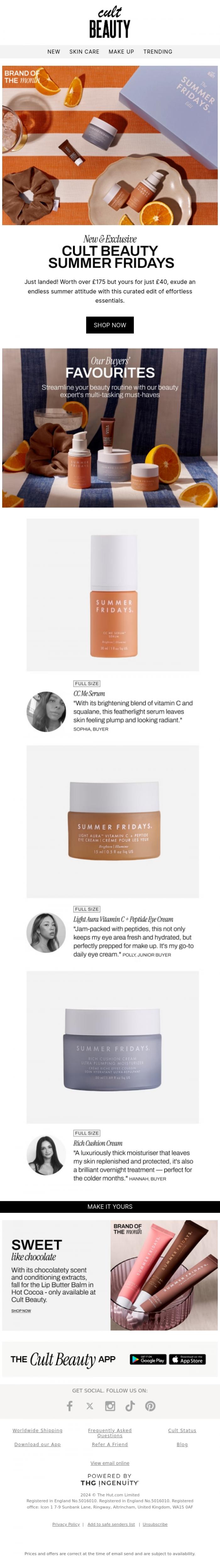 Email Design Inspiration from Cult Beauty, Just landed! The Summer Fridays Edit