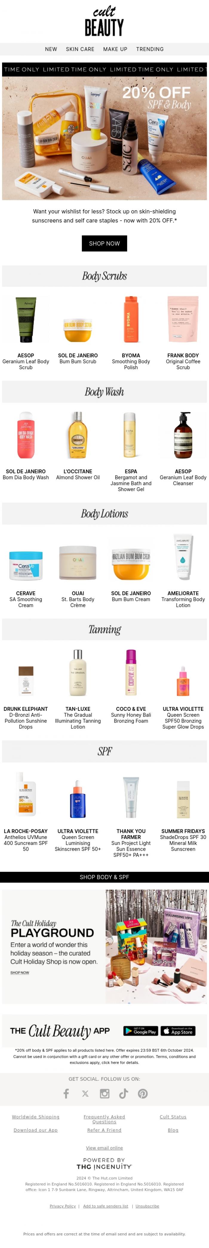 Email Design Inspiration from Cult Beauty, 20% OFF selected must-haves