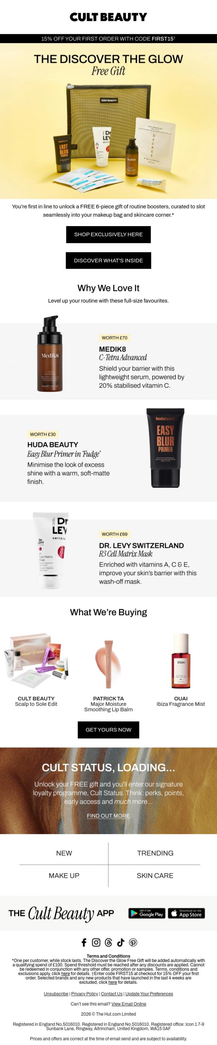 Email Design Inspiration from Cult Beauty, Early access! FREE 6-piece gift