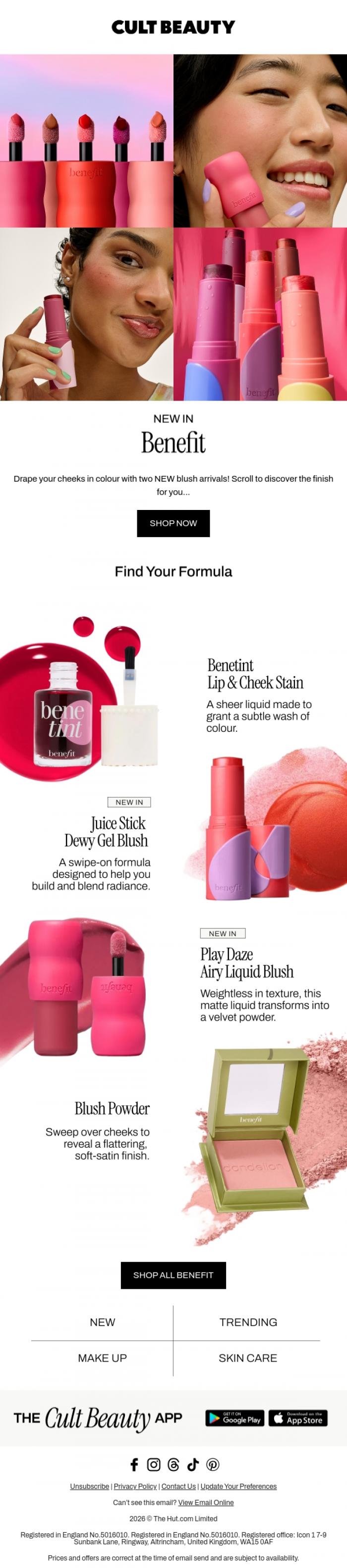 Email Design Inspiration from Cult Beauty, Dewy or matte? Find your perfect blush