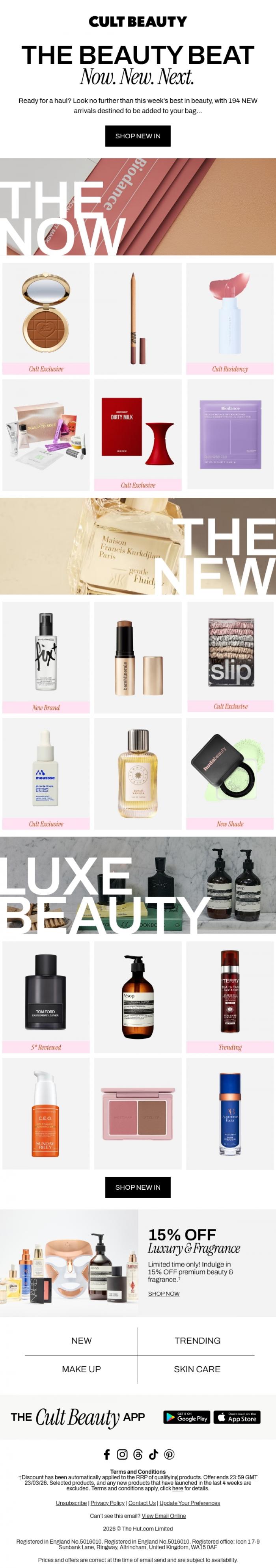 Email Design Inspiration from Cult Beauty, Just in! 194 NEW arrivals