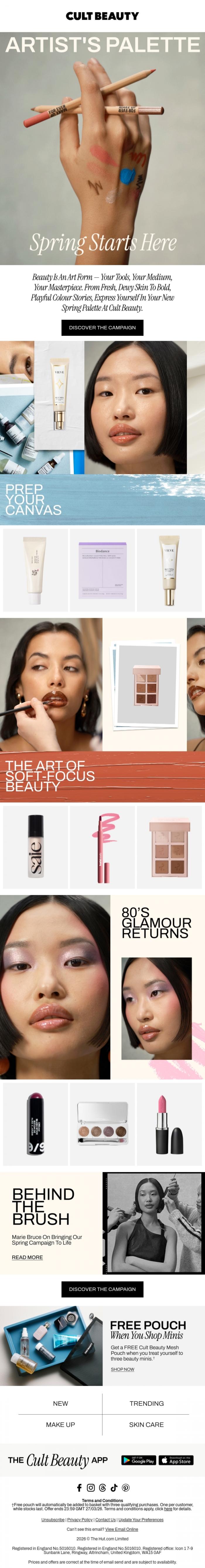 Email Design Inspiration from Cult Beauty, Beauty is an art form - start creating