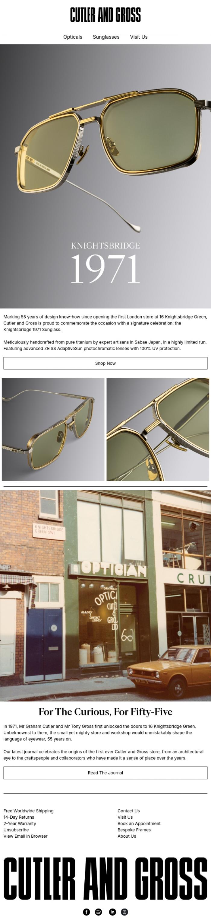 Email Design Inspiration from Cutler and Gross, The Knightsbridge 1971 Sunglass