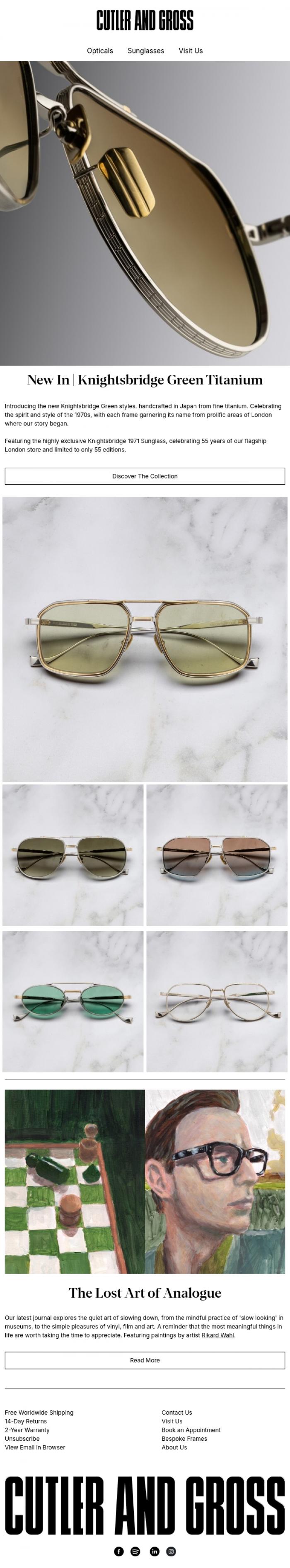 Email Design Inspiration from Cutler and Gross, New In | Knightsbridge Green Titanium