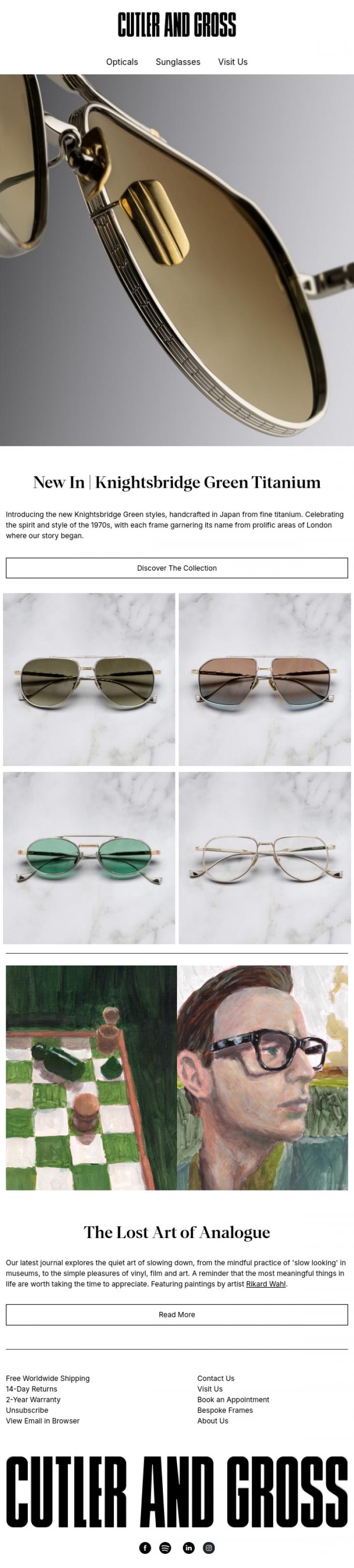 Email Design Inspiration from Cutler and Gross, New In | Knightsbridge Green Titanium