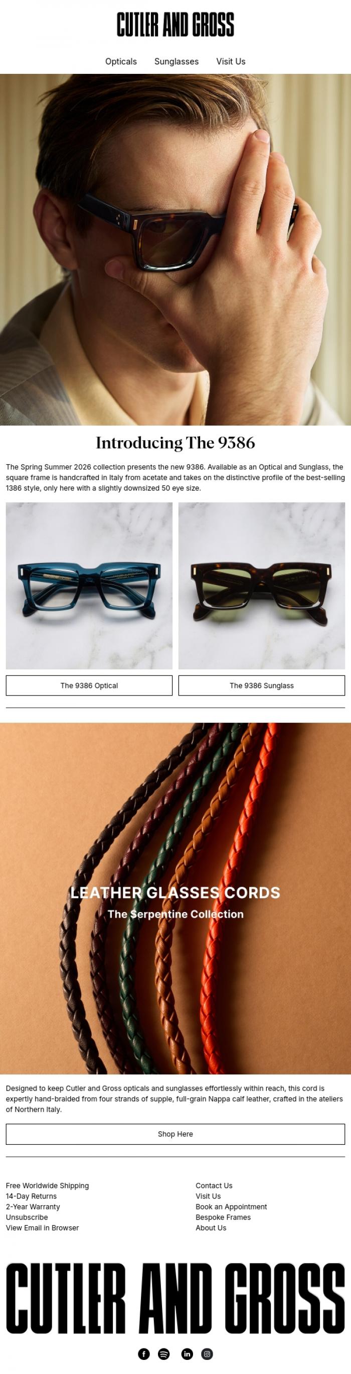 Email Design Inspiration from Cutler and Gross, The 9386 & New Leather Glasses Cords