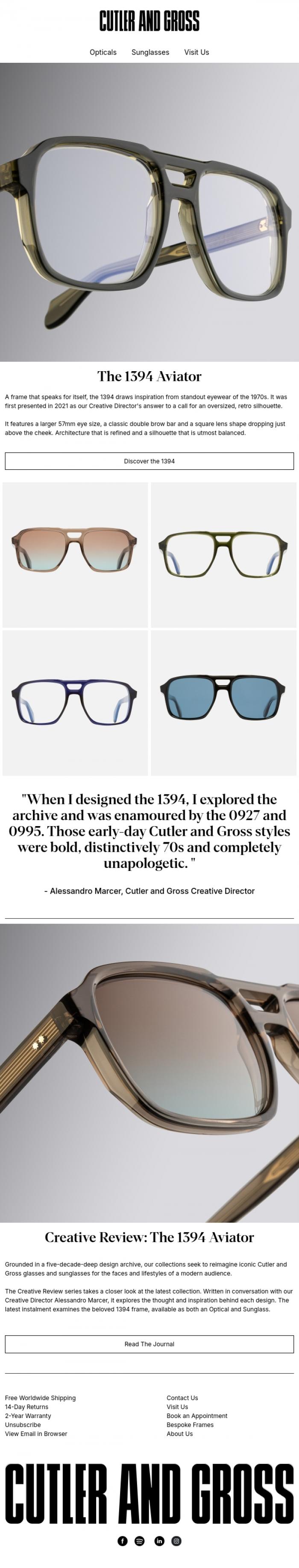 Email Design Inspiration from Cutler and Gross, Creative Review: The 1394 Aviator