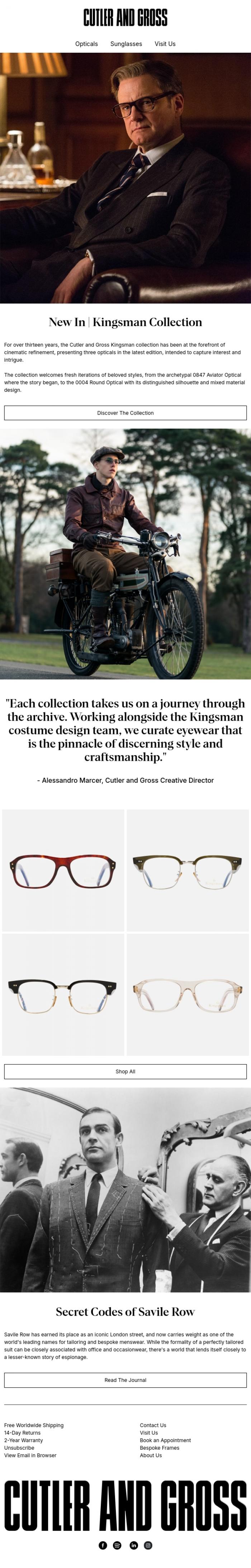 Email Design Inspiration from Cutler and Gross, New In | Kingsman Collection