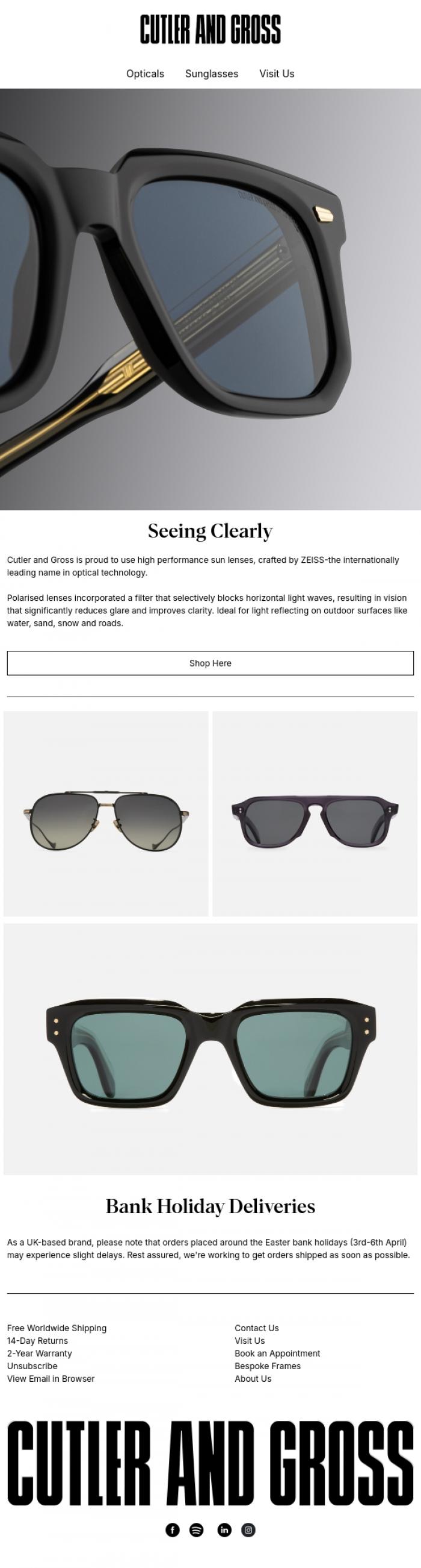 Email Design Inspiration from Cutler and Gross, Polarised Lenses | Seeing Clearly