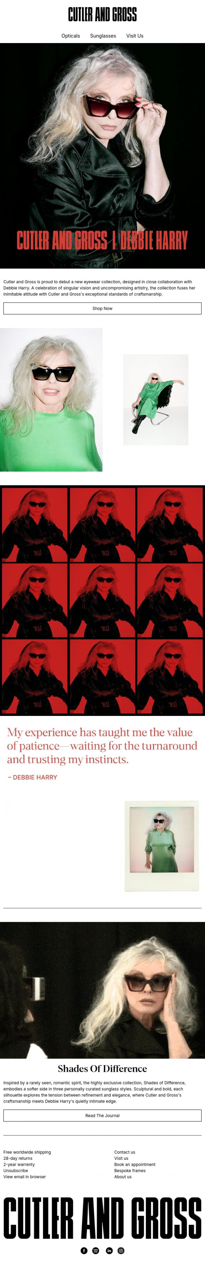 Email Design Inspiration from Cutler and Gross, Cutler and Gross X Debbie Harry Is Here