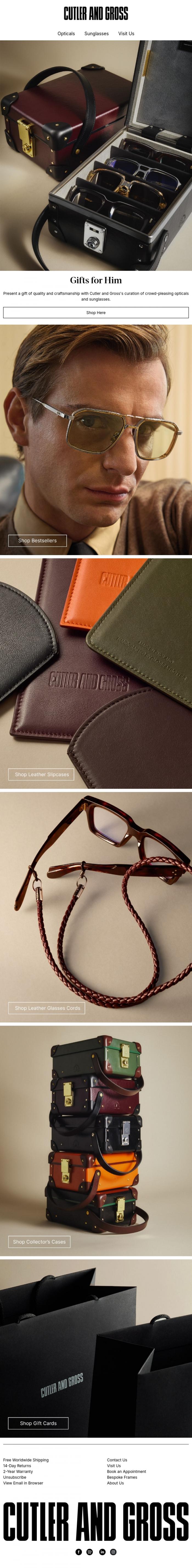 Email Design Inspiration from Cutler and Gross, Gifts For Him